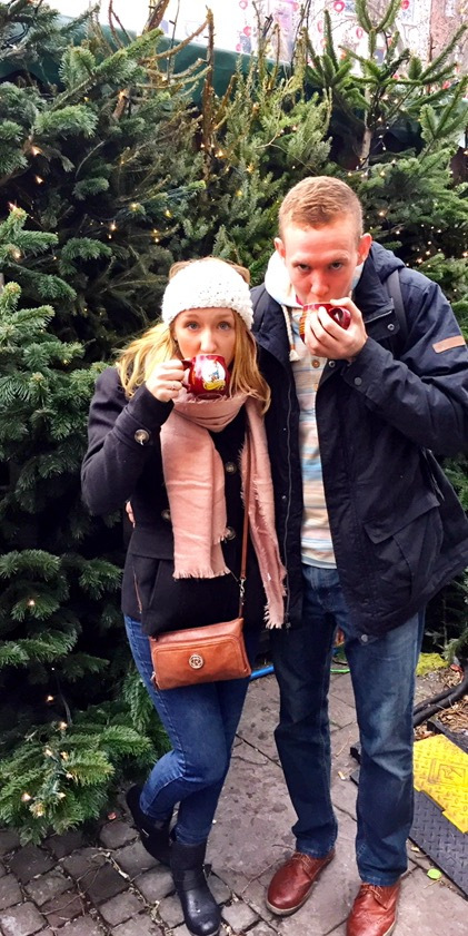 Amanda & Mark sipping on Gluhwein at Germany's Christmas Markets