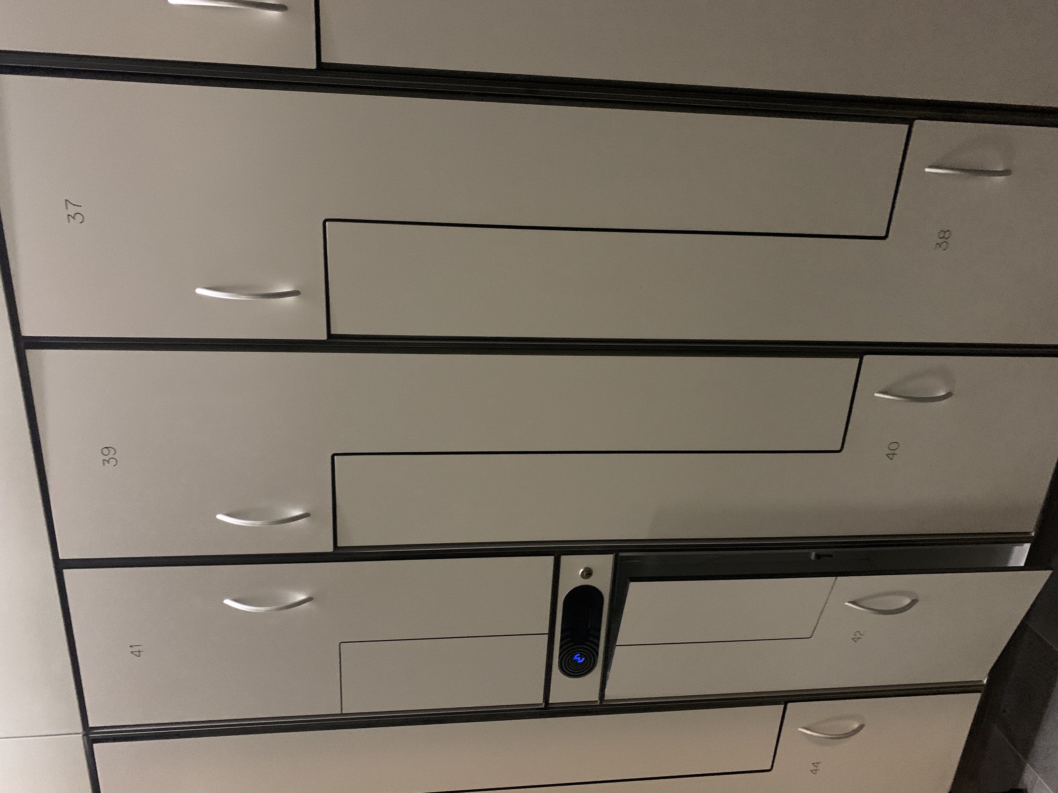 Long gray lockers in the Blue Lagoon Women's Locker Room