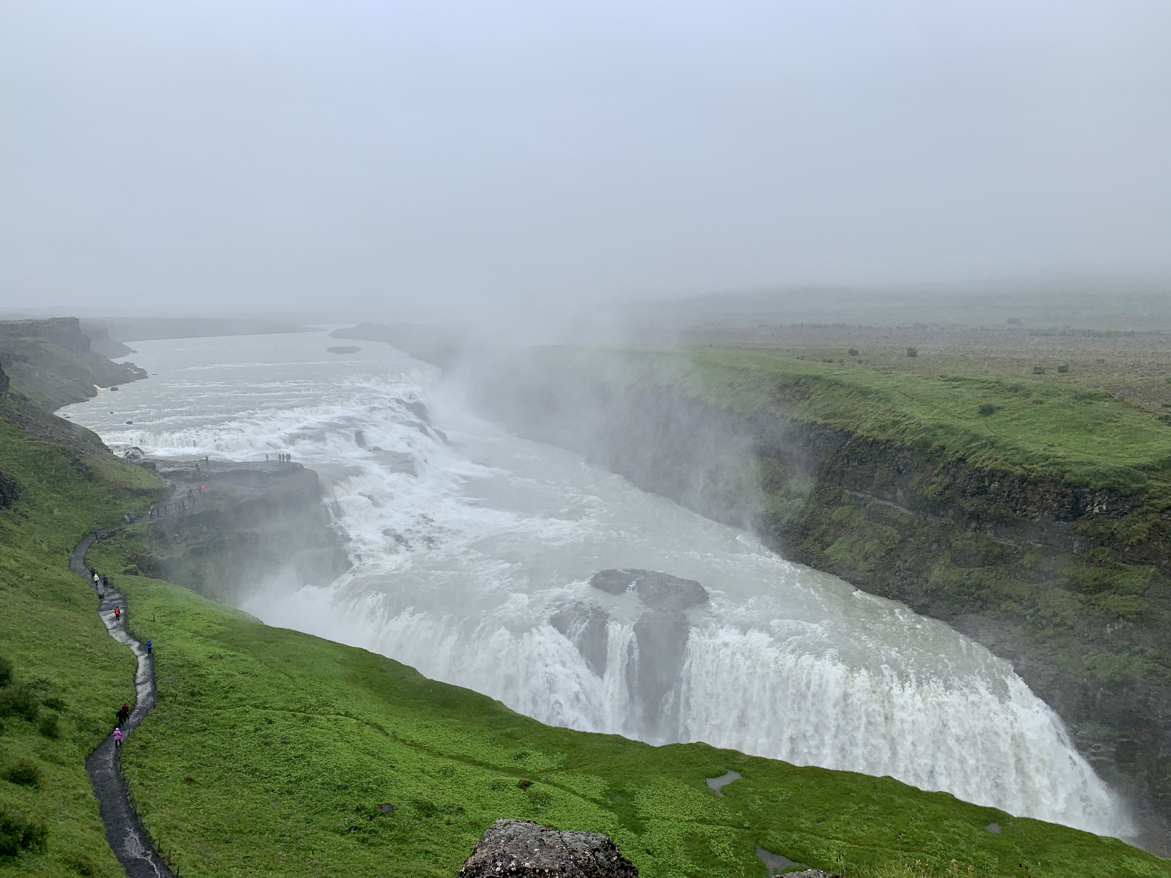 View of Gullfoss Waterfall in Iceland from viewing platform above