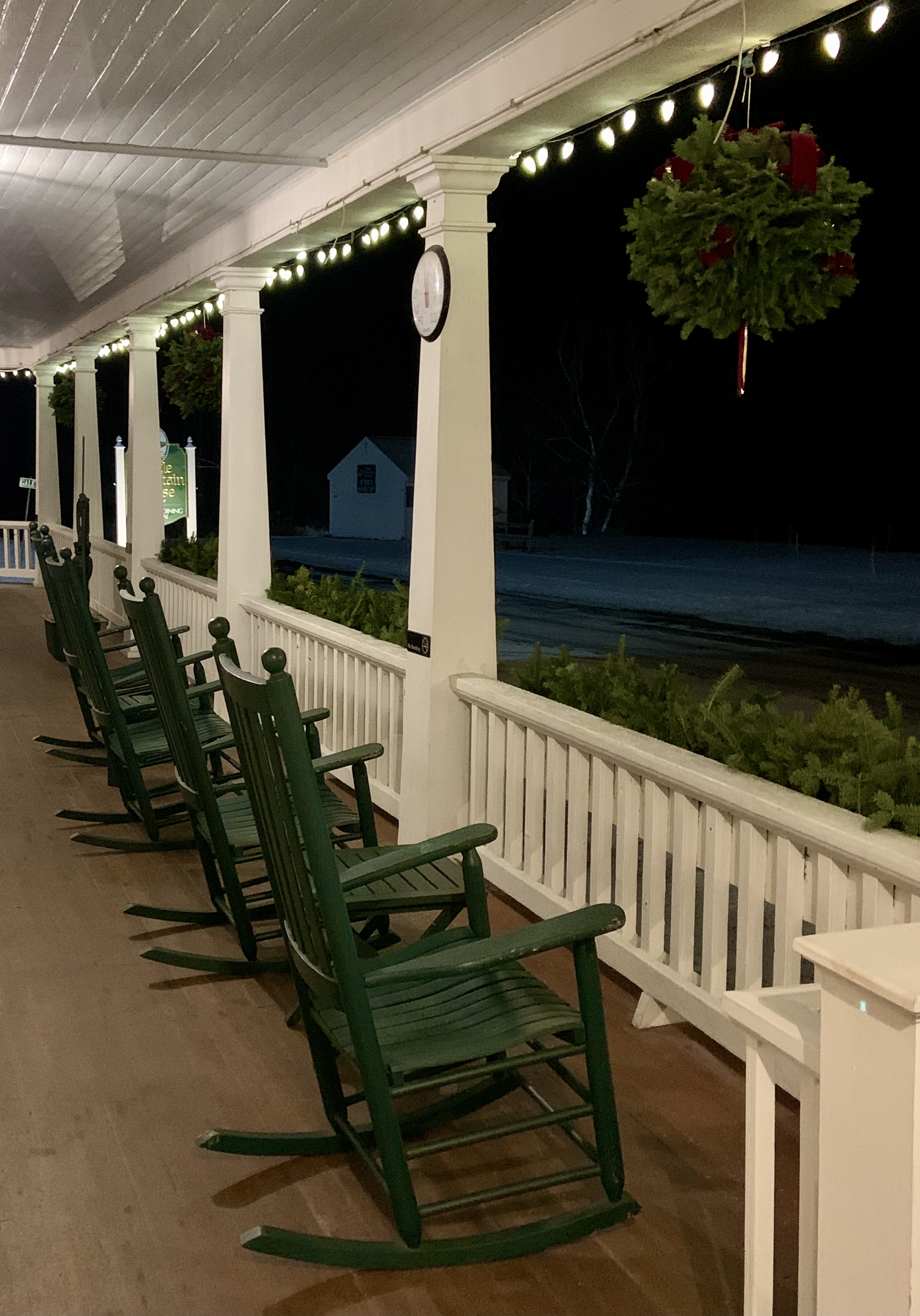 Rocking chairs on the porch of Eagle Mountain House
